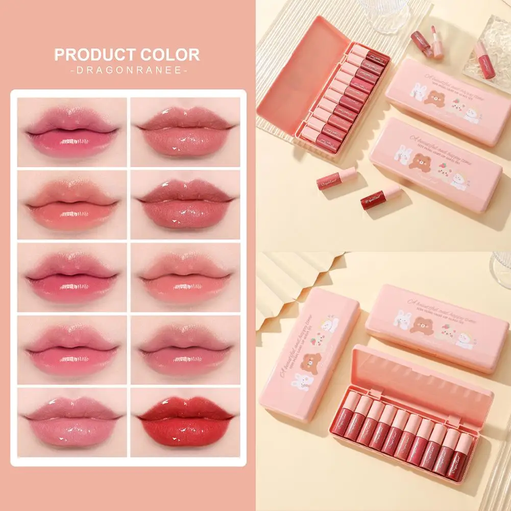 10 個グリッターリップグロスセット簡単に着色できるノンスティックカップミラー真珠光沢のあるセットグリッターリップグレーズセット保湿口紅 J5B1