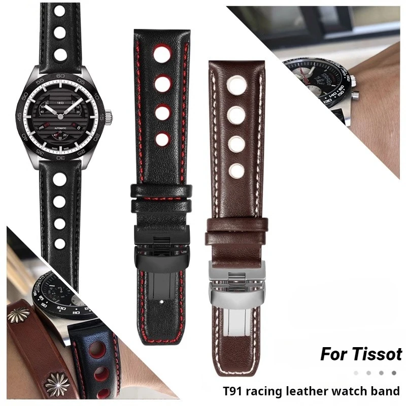 Genuine Leather Strap Cowhide Watch band For 1853 Tissot T91 Racing Sports PRS516 T044 Men\'s 20mm Original Breathable Bracelet