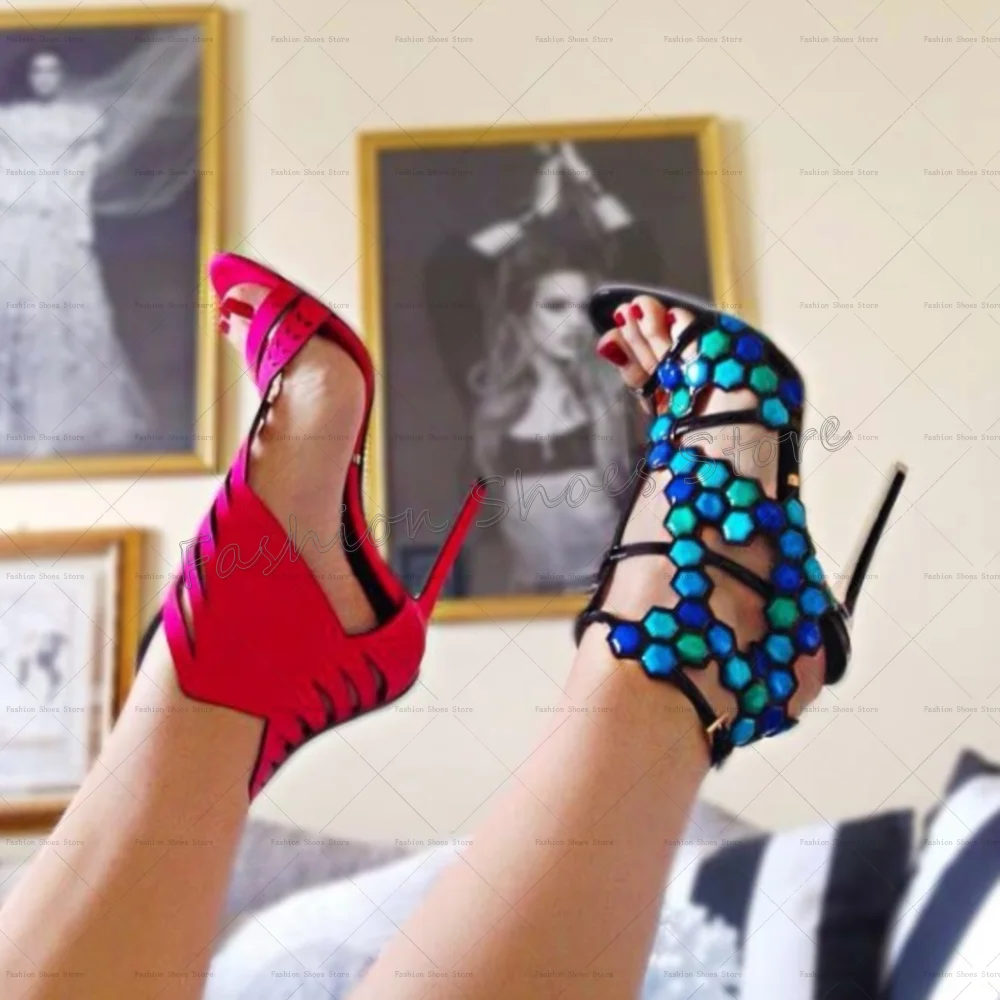 

Blue Hollow Out Open Toe Sandals Buckle Strap Women Shoes Stilettos High Heels Party Banquet Dating 2025 Zapatos Para Mujere