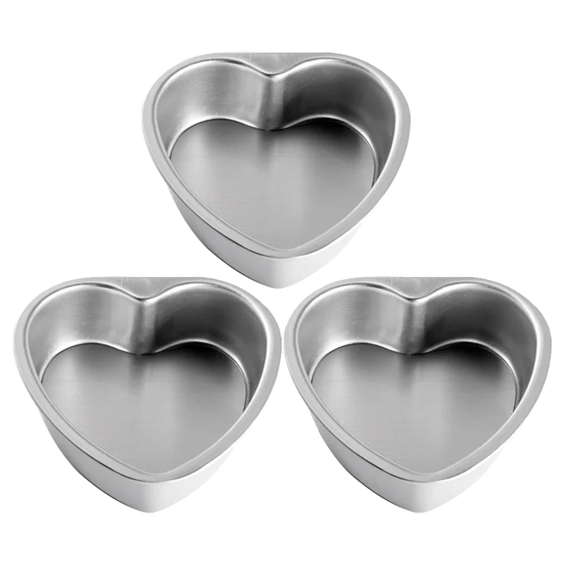 Paquete de 6 moldes para pasteles antiadherentes en forma de corazón de aluminio, herramienta de molde para hornear DIY con fondo extraíble, 4 pulgadas-AT64