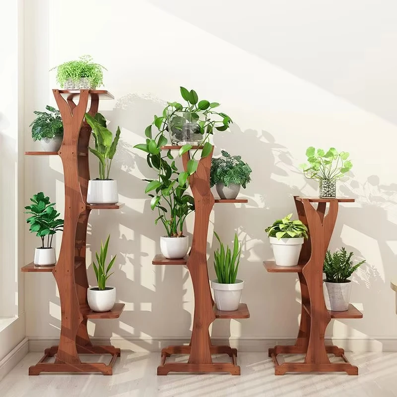 Bamboo Plant Stand Modern Style Living Room Flower Rack Three-Layer Display Shelf Tiered Organizer Sustainable Succulents Potted