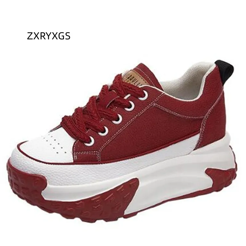 

ZXRYXGS Brand Shoes Shoes Size 32-39 Thick Sole Inside Height Shoes Woman 2023 Spell Color Genuine Leather Sneaker Leisure Shoes