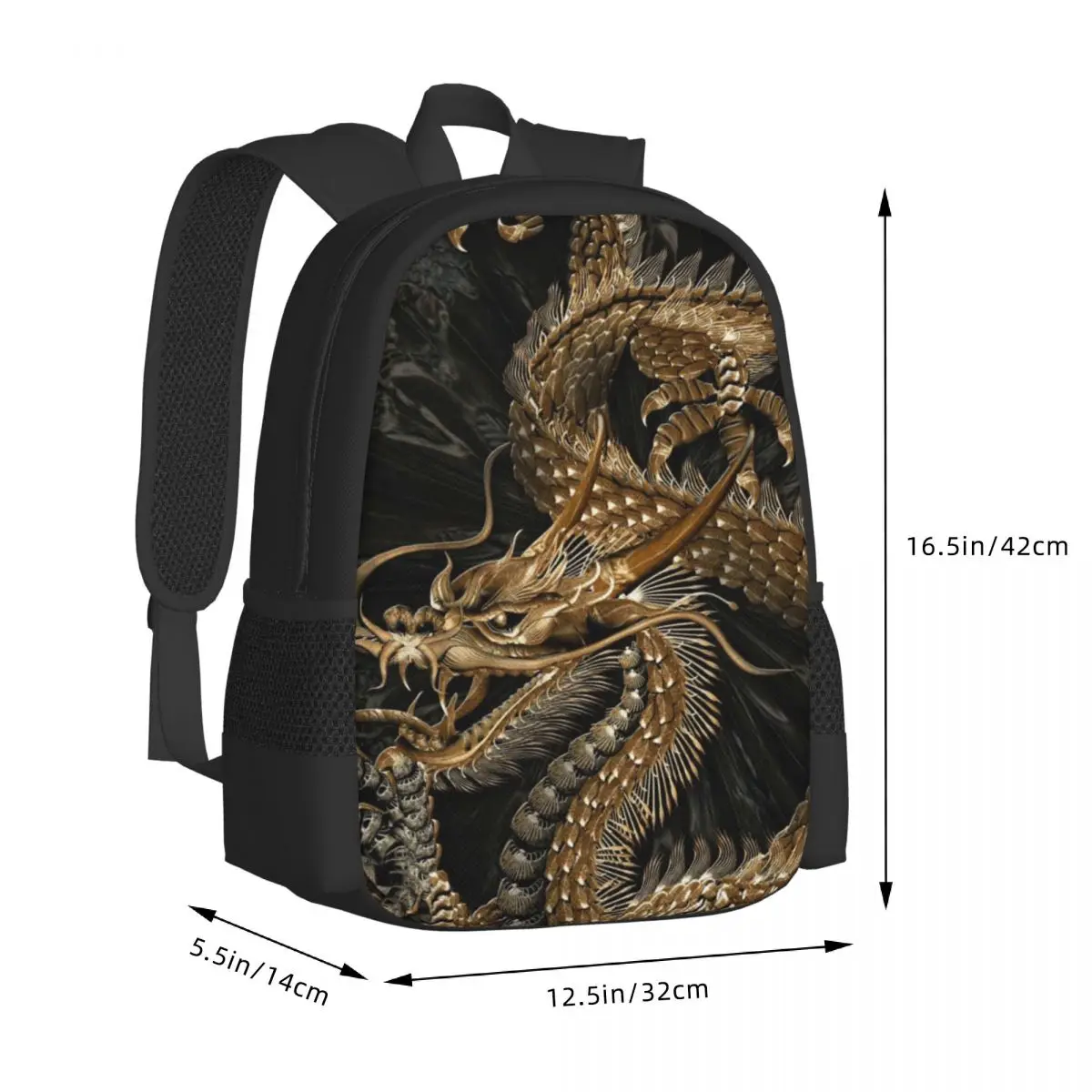 Chinese Traditional Golden Dragon Student Backpack School Bag Hiking Travel Daypack for Boys Girls Fashion Bookbag Shoulder Bags