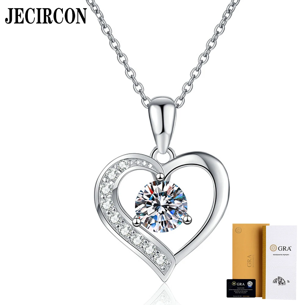 

JECIRCON S925 Sterling Silver Necklace for Women Shiny Moissanite Pendant Heart of the Ocean 1 Carat Moissanite Clavicle Chain