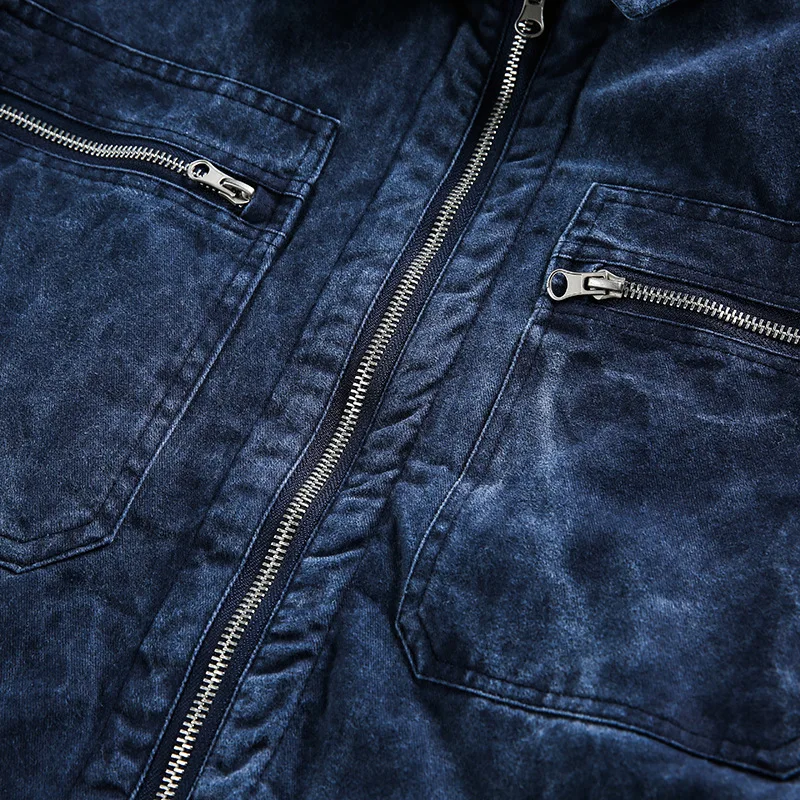 سترة رجالي من قماش الدنيم المغسول بنمط ملابس العمل الأمريكية الرجعية معطف شتوي سميك من القطن عتيق دافئ