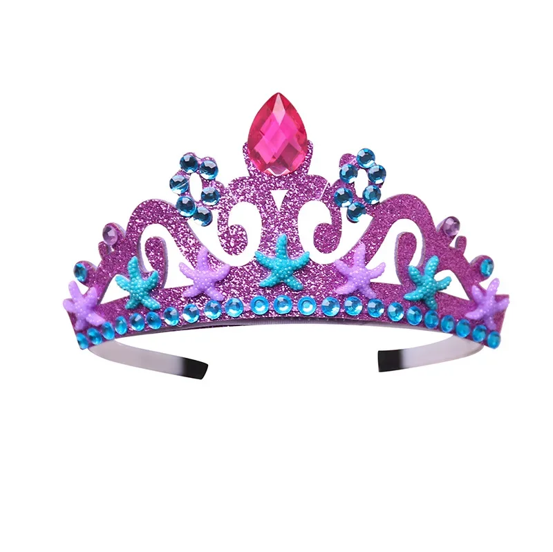 Princess Girls Sea Theme Party Mermaid Purple Crown Cute Girls Purple Headband with Crystal Ariel Cosplay Accessories Headwear