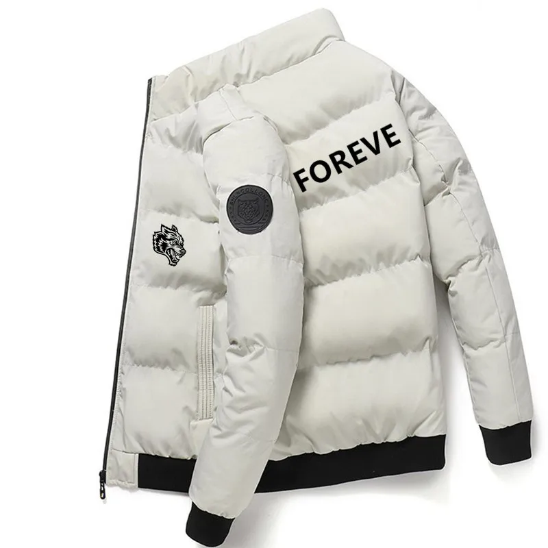 Wolf Head Pattern Autumn Winter Jacket Men Cotton Padded Jacket Streetwear Casual Jacket Men Fashion Parka Top Male Warm Coats