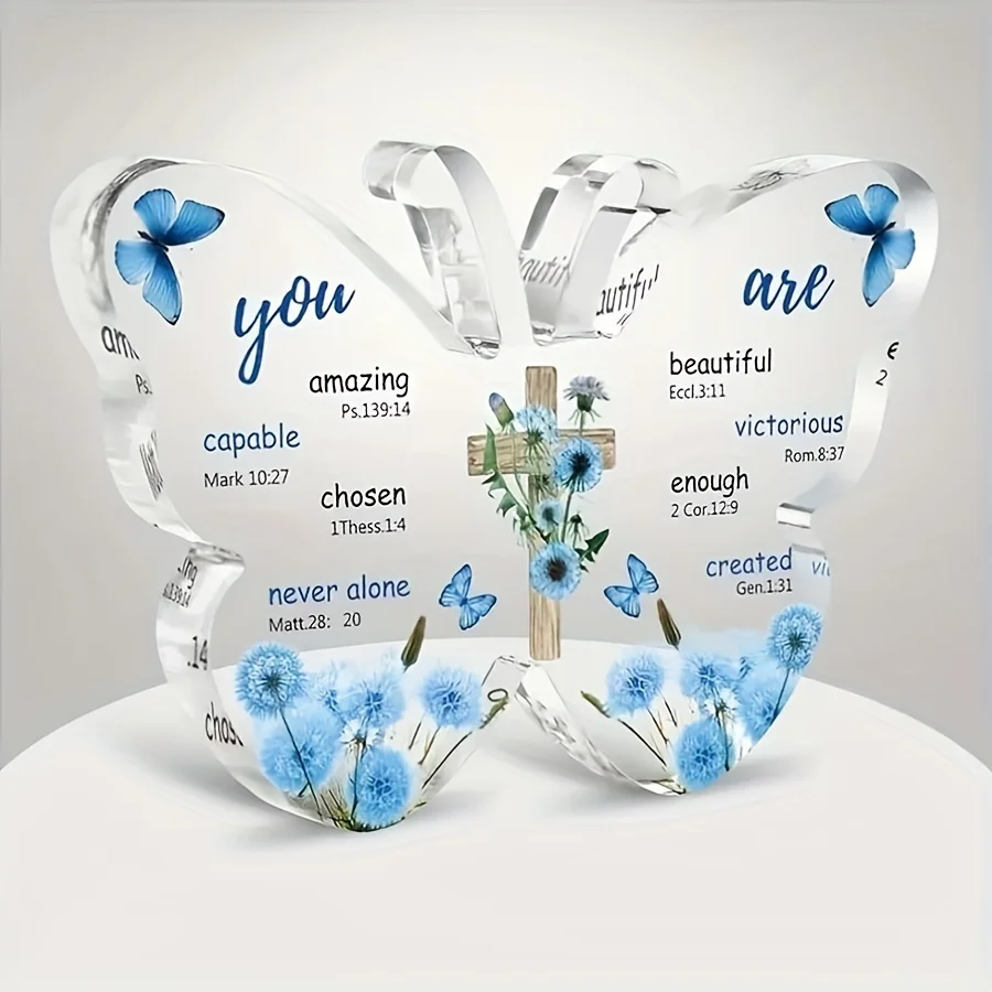 1pc, Acrylic Butterfly Prayer Decorations with Bible Verses - Christian Gifts for Women, Religious Keepsake for Mother\'s Day