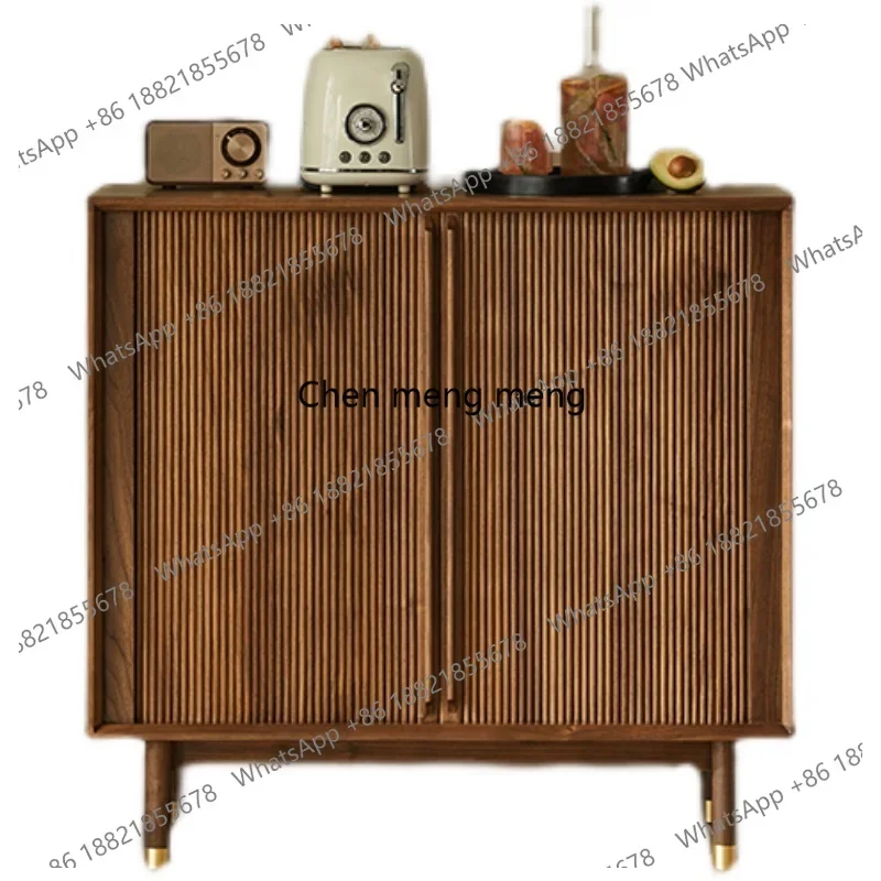 

Nordic solid wood dining side storage locker Modern simple black walnut tea cabinet