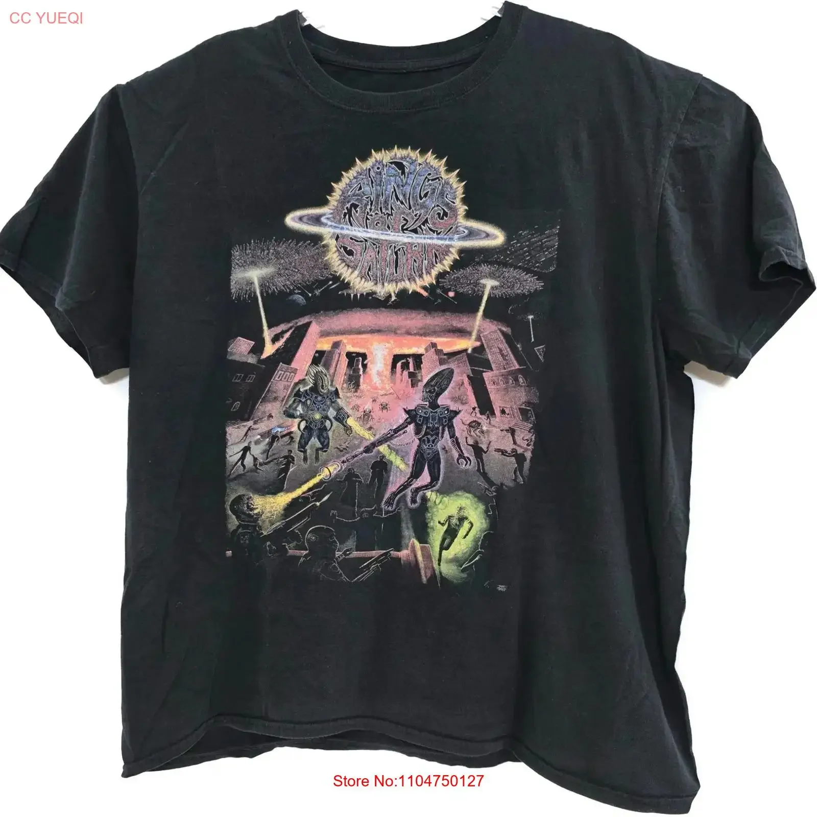 Rings Of Saturn T Shirt Mens XL Black Alien Invasion Band Metal vintage Washed Stretched Breathable Versatile designer clothes