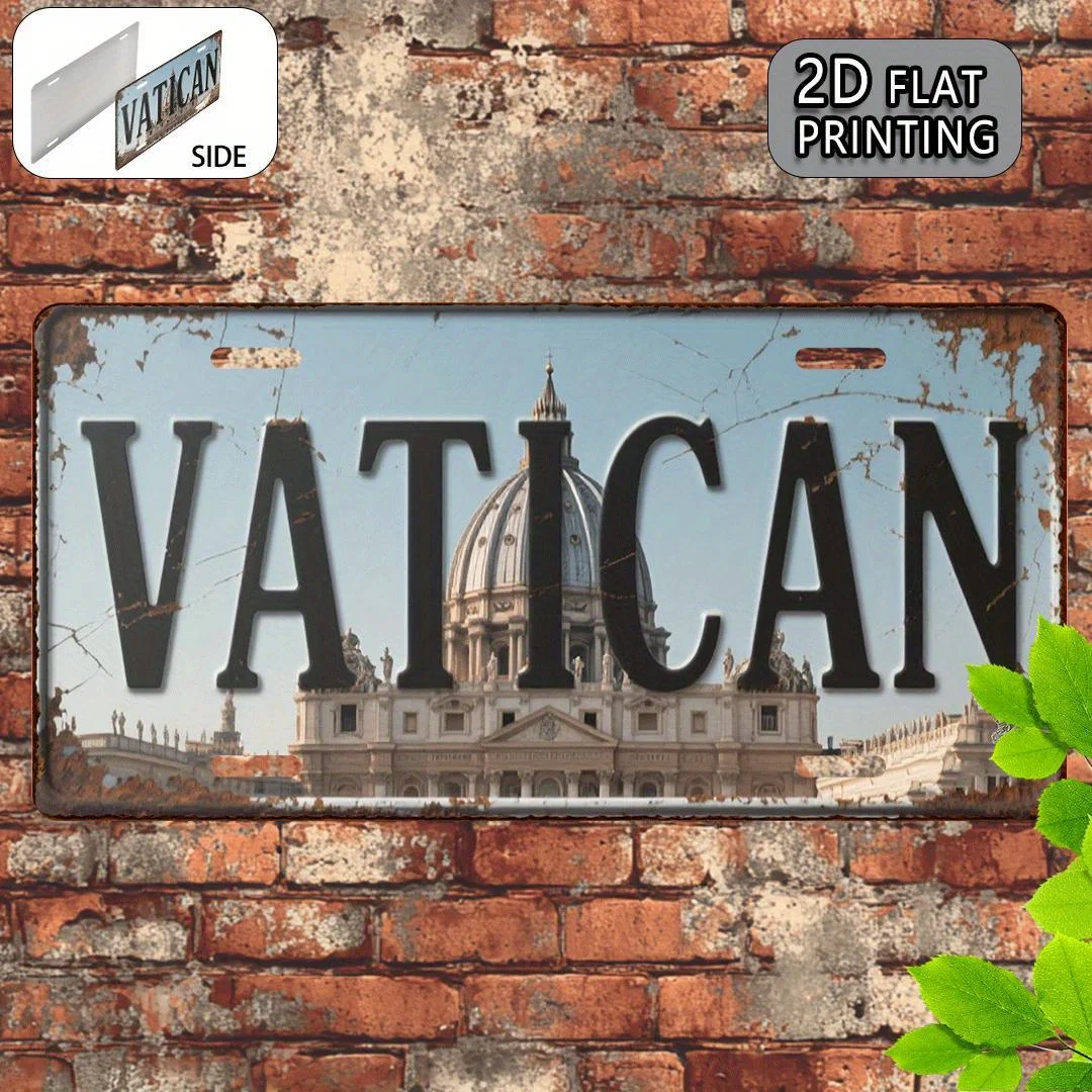 2D Flat - Vintage Metal Sign of Vatican City, 2D Flat Design - Aluminum Wall Art with 11, 9X6 Inch Rustic Decorative Plaque for