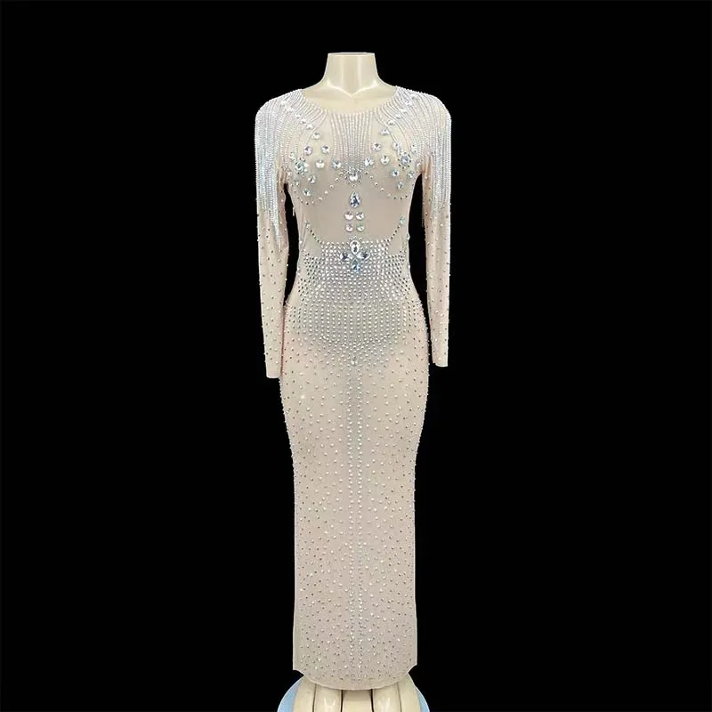 

2023Customized Sleeveless Feather Streaking lace High Elastic Sequins Sexy Tight Dress Birthday Party Dress Performance Dress