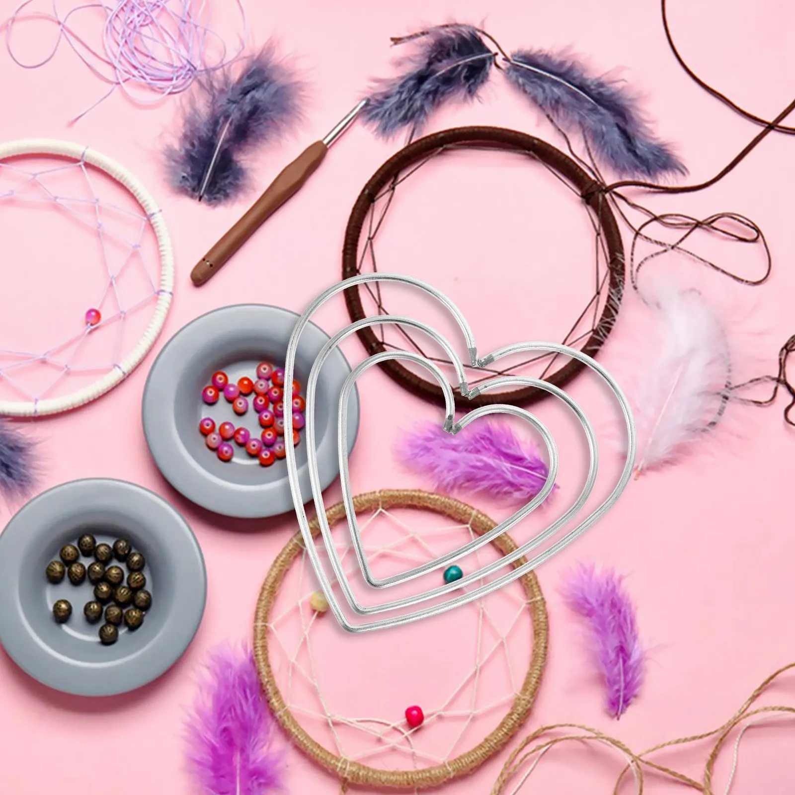 9Pcs Dreamcatcher Metal Ring Set Heart Shaped Craft Hoops for DIY Dreamcatchers Wall Art Home Decoration Curtain Hanging Frame