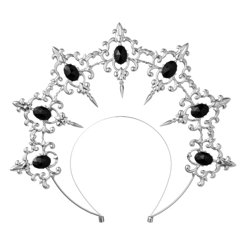 헤일로 크라운 머리띠 바로크 로리타 고딕 크로스 헤드 피스 여성 소녀 성모 마리아 Diadema Tiaras 헤드웨어 액세서리