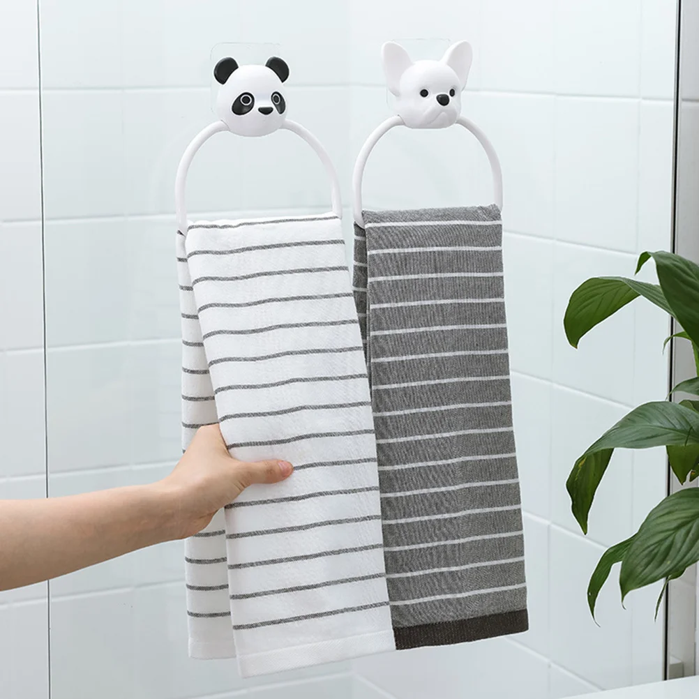 

Panda Towel Hanging Rack ABS Plastic Durable Lightweight Traceless Design No Hole Easy Install Bathroom Home Towel Shelf