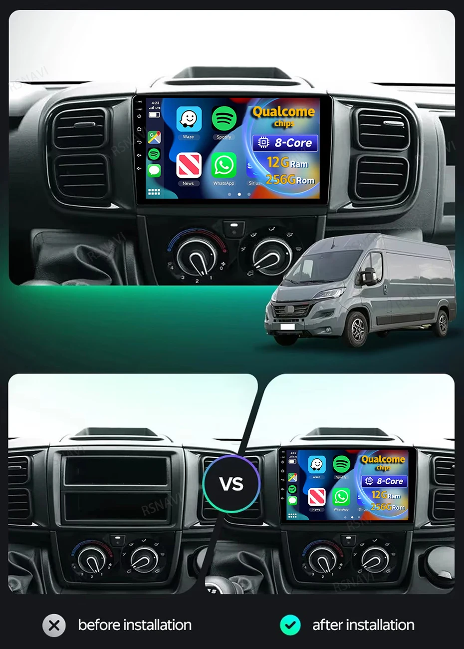 Android 14 Car Radio For Fiat Ducato Van L3H2 2021 2022 2023 Carplay Auto GPS Navigation DSP 360 Camera Stereo 2Din Video Player