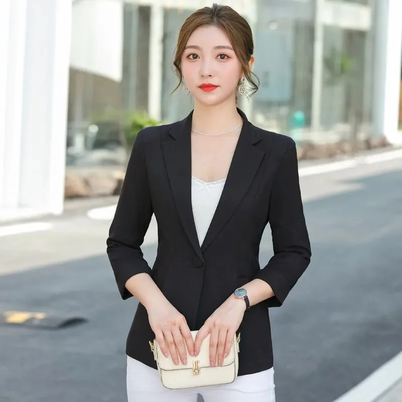 Spring Autumn Short Blazer Jacket 2024 New Single Buckle Suit Collar Women's Clothes Solid Colour Coat Fashion Outeawer Female