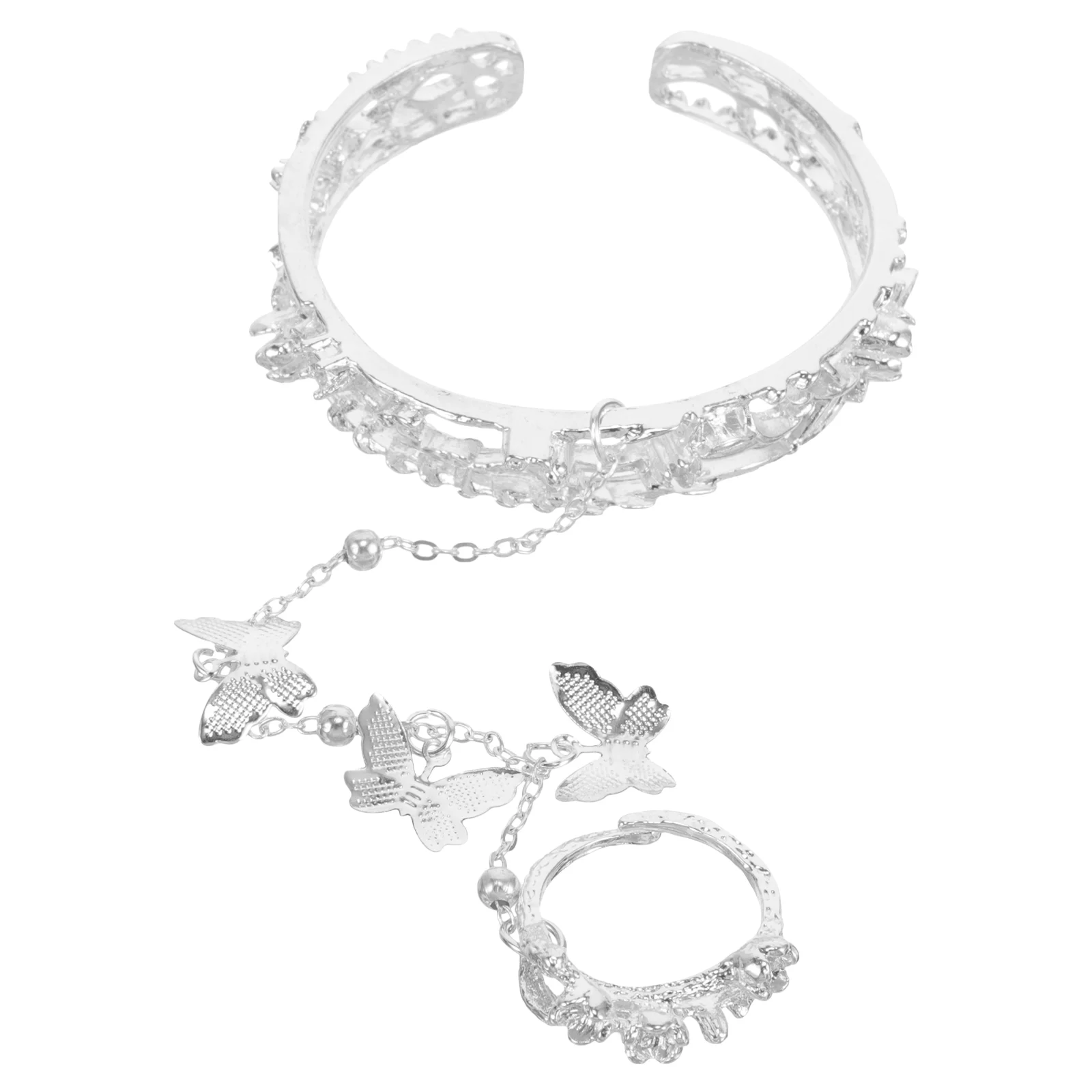 

Silver Butterfly Bracelet Rings Hand Chain Charms Bracelets Alloy Wrist Jewelry Woman