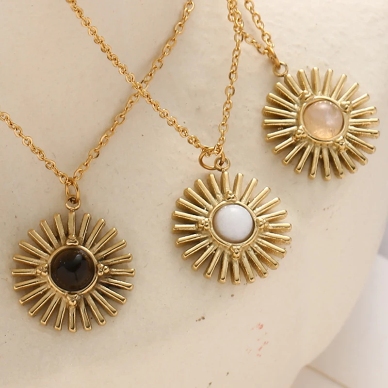 

Bohemia Natural Stone Sunflower Pendant Necklaces for Women Stainless Steel Clavicle Chain Necklaces Female Party Jewelry Gifts