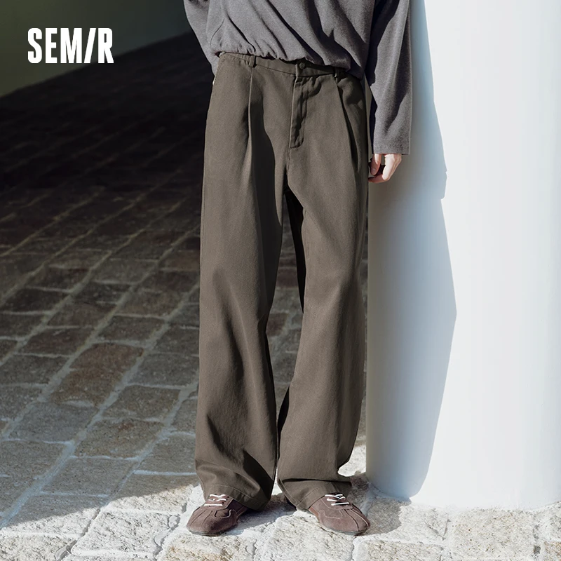 Semir Men Casual Pants Partial Elastic Waist Brushed Fabric Loose Fit Straight Leg Commuter Style Versatile 2026 New