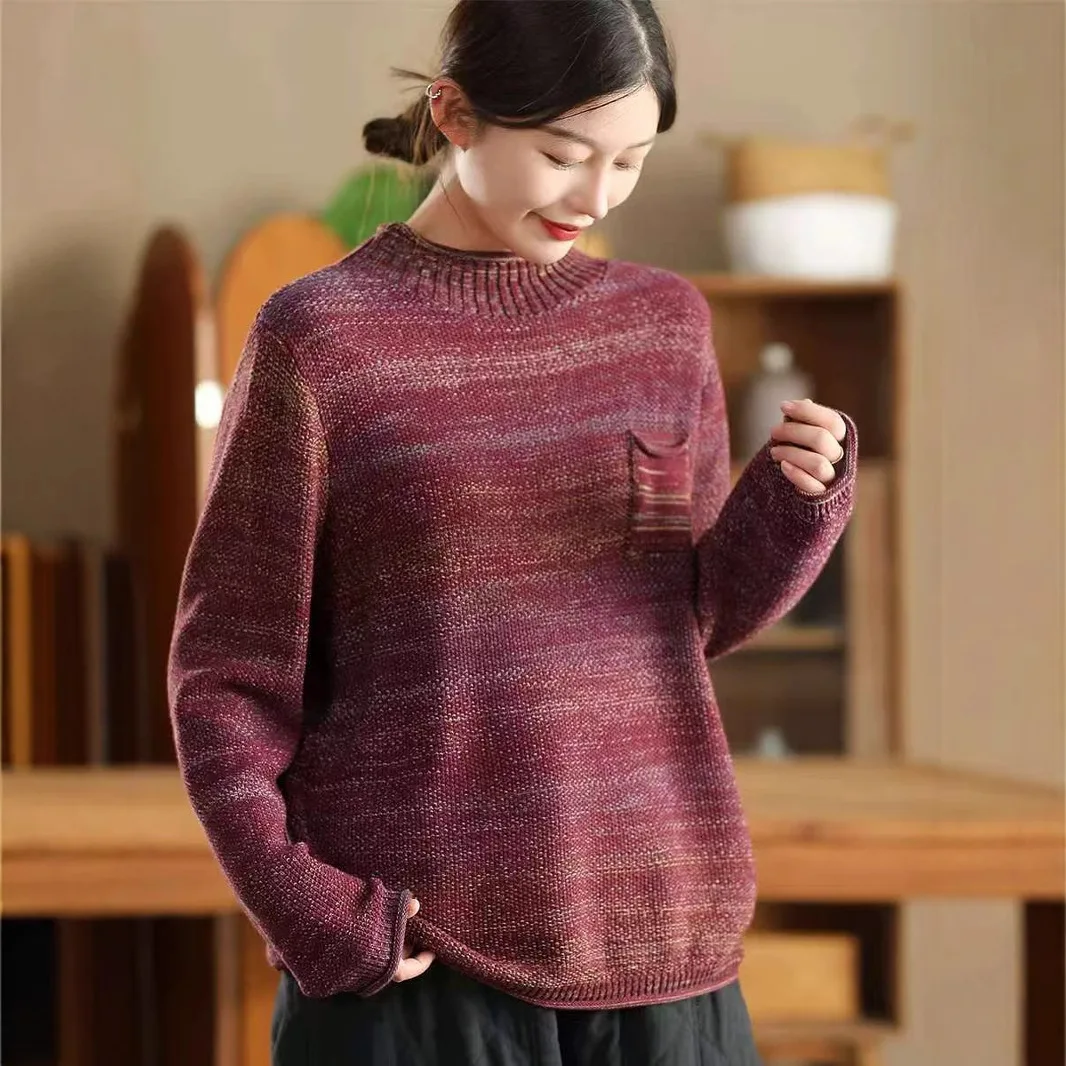 Good Quality Cotton Yarn Striped Sweater for Women Winter Fall Fashon Soft Comfortable Thicken Warm Knitting Vintage Pullovers