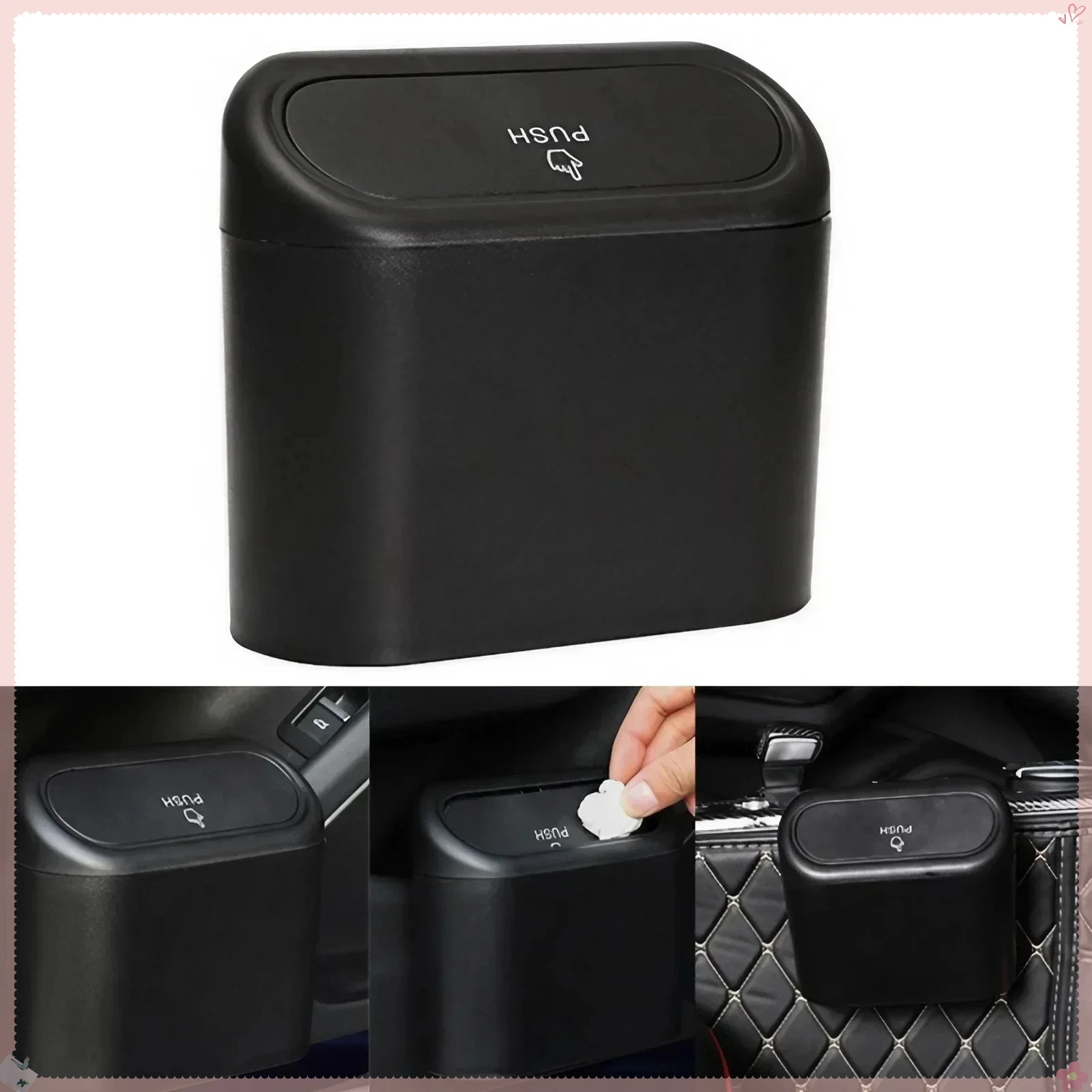 Universal Car Trash Bin with Push Lid Interior Storage Organizer Garbage Bag Holder Auto Accessories