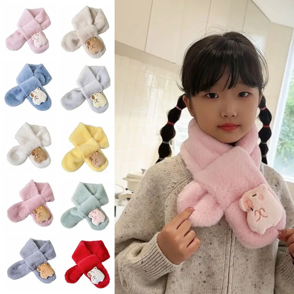 2pcs Kawaii Kapibala Plush Scarf Imitation Rabbit Fur Kapibala Shaped Cross Neck Warmer Thicked Keep Warm Warm Neckerchief Girl