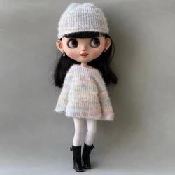 New Design Fashion Blythe Clothes Rainbow Sweater and Knitted Hat Leggings Yoga Pants for Blyth OB24 OB26 1/6 Doll Outfit