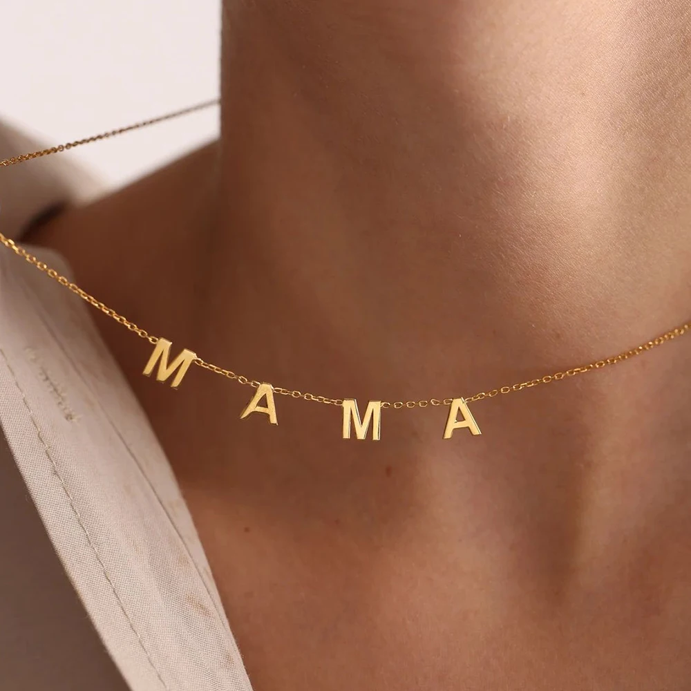 GD Customized Stainless Steel MAMA Name Necklace Custom Personalized Letter Choker Necklace Pendant Nameplatefor Women Gift