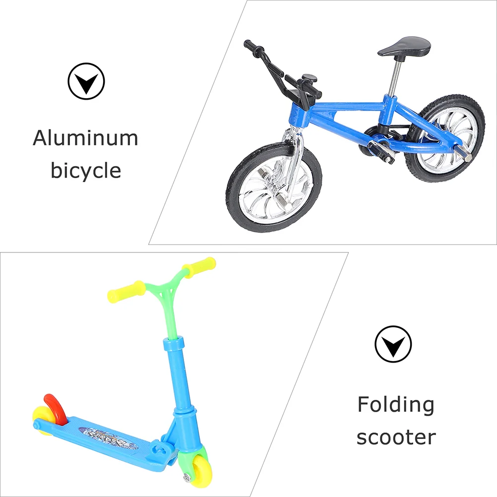 2 set mini giocattolo bici da dito skateboard kit scooter pieghevole giocattoli sportivi con punta delle dita