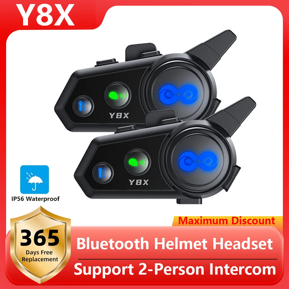 

Y8X Motorcycle Helmet Bluetooth Headset Intercom Distance 500M Mixing Music Sharing Voice Assistant IP56 Dust And Waterproof