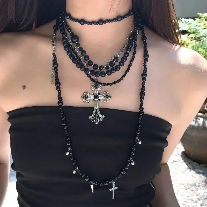 قلادة متعددة الطبقات مع سلسلة الترقوة على طراز الهيب هوب من الفولاذ المقاوم للصدأ للأزواج لارتدائها كهدية للعطلات #4