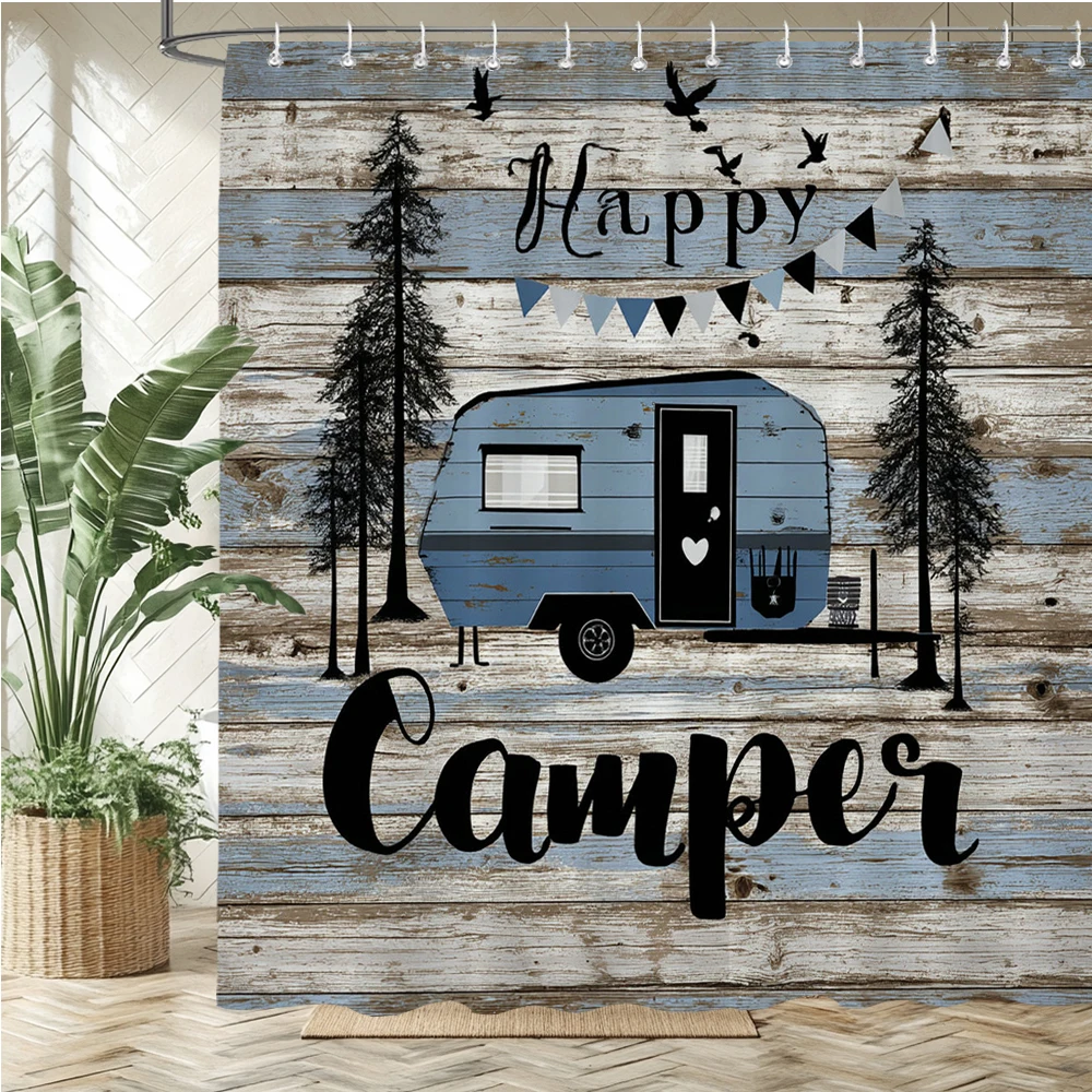 

Happy camping pattern Shower Curtain Bath Curtain Cartoon Camping Car Printed Bathroom Curtains for Home decoration Curtain