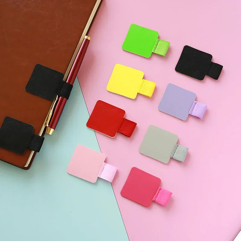 Self Adhesive Notebook Pen Clips PU Leather Pencil Pen Holder Elastic Loop for Notebook Journals Planner Office Desk Organizer