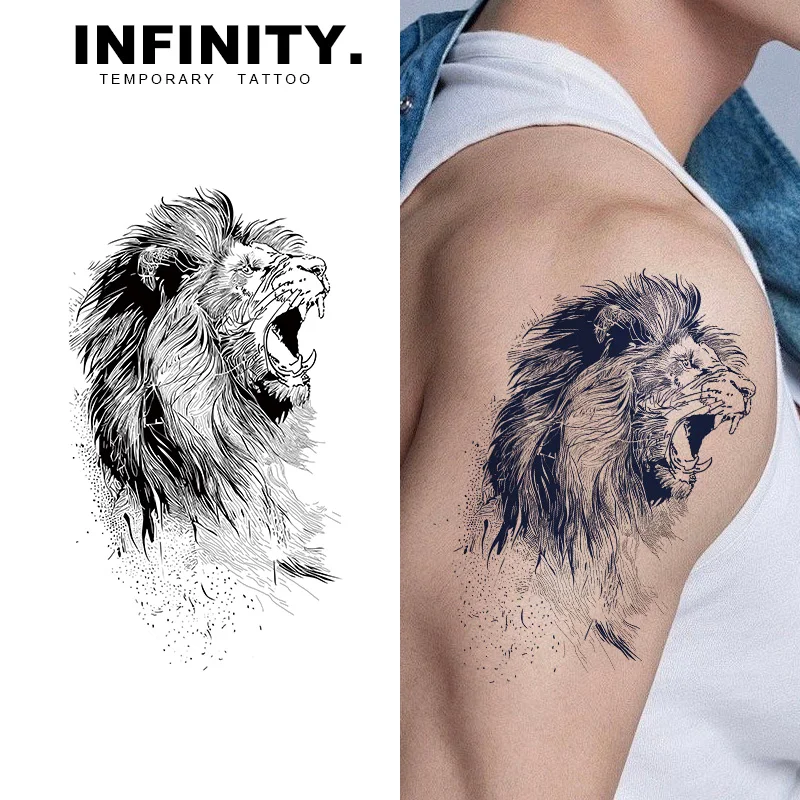 Roaring Lion temporary tattoo sticker, waterproof magic tattoo, lasts to 8-15 days fake tattoo, semi permanent tattoo