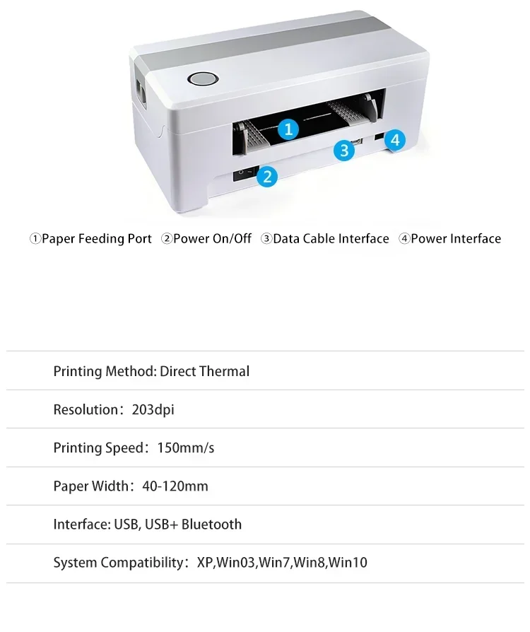 120mm Shipping Label Printer Direct Thermal High Speed USB Sticker Printer Waybill Printer