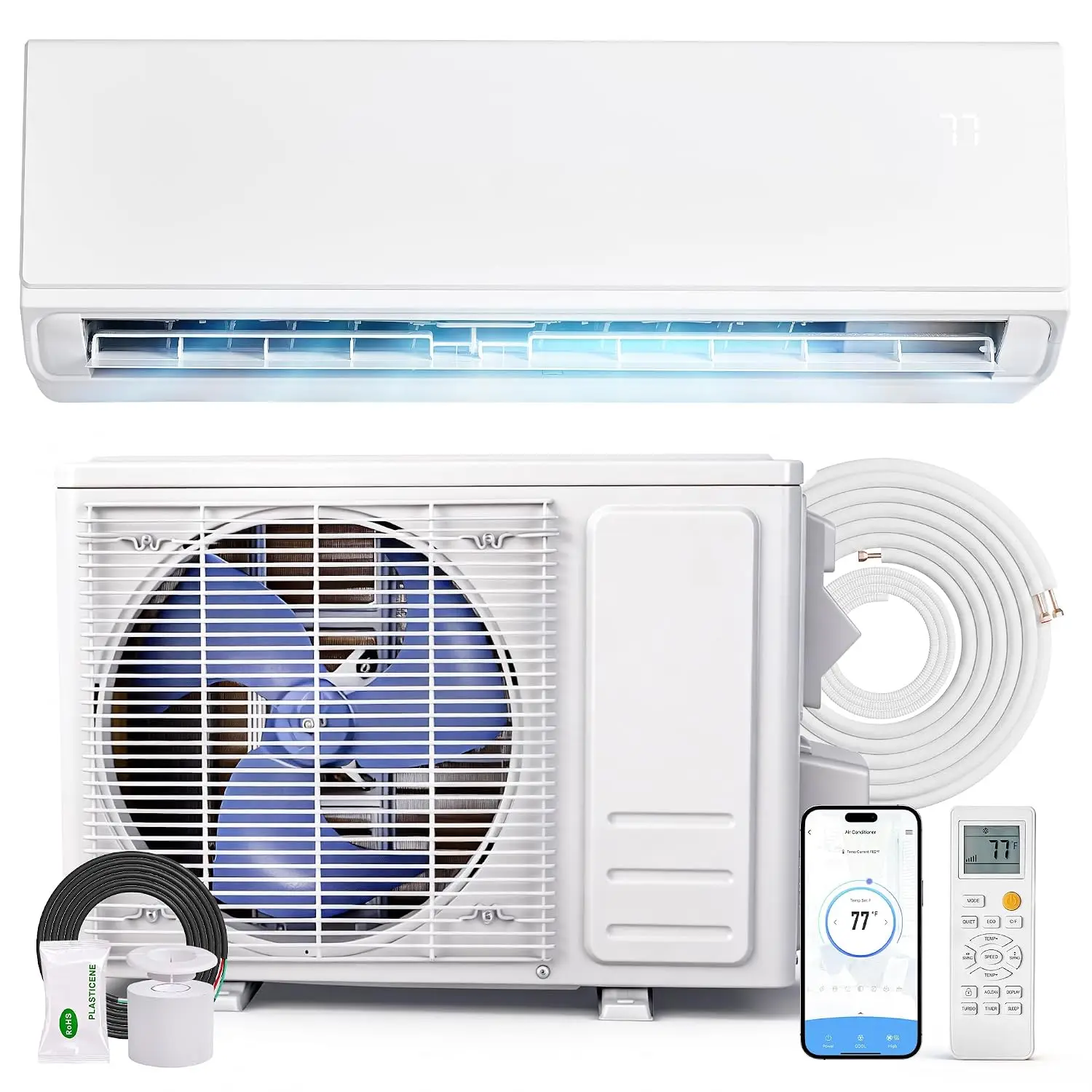 Inverter 18000 BTU Mini Split AC/Heating System, 220V Ductless Mini Split Air Conditioner with Heat Pump,, Customized
