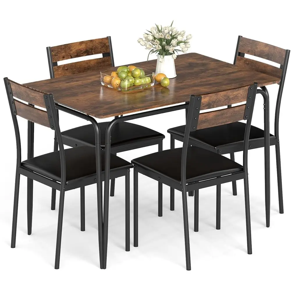 5-Piece Dining Table Set or 4, 43-Inches Recular Kitchen Table & 4 ArmlChairs with Upholstered Seat, Metal e, Space-Saving Dinet