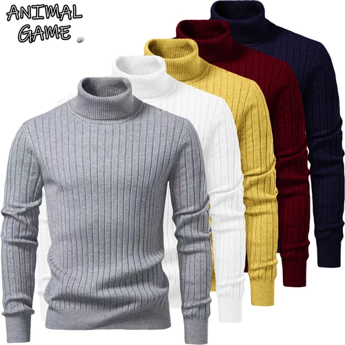 Juego de animales, blusa fría para hombre, suéteres casuales, suéter de lana con cuello alto, jersey a rayas, prendas de punto, camisetas cálidas para exteriores, Tops básicos