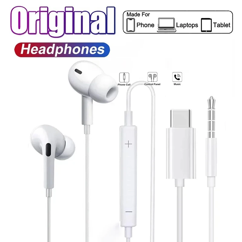 Original In-Ear Headphones For Xiaomi Samsung Huawei iPhone Plus Type C Wired Earphones Laptops Tablet Earbuds Phone Accessories