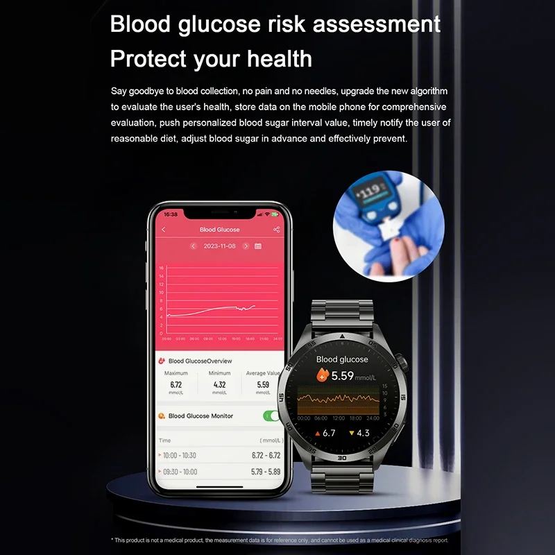 2024 New Medical Grade Smart Watch Blood Sugar Blood Lipid Uric Acid ECG+PPG Body Temperature Bluetooth Call Health Smartwatch