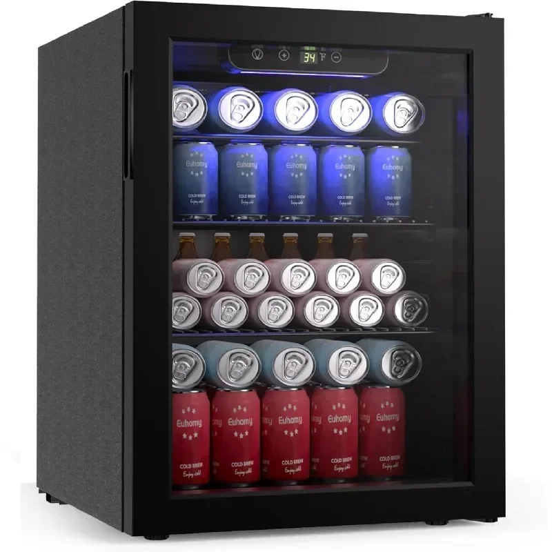 

100 Can Beverage Refrigerator Cooler-Mini Fridge Glass Door for Beer Drinks Wines, Freestanding Beverage