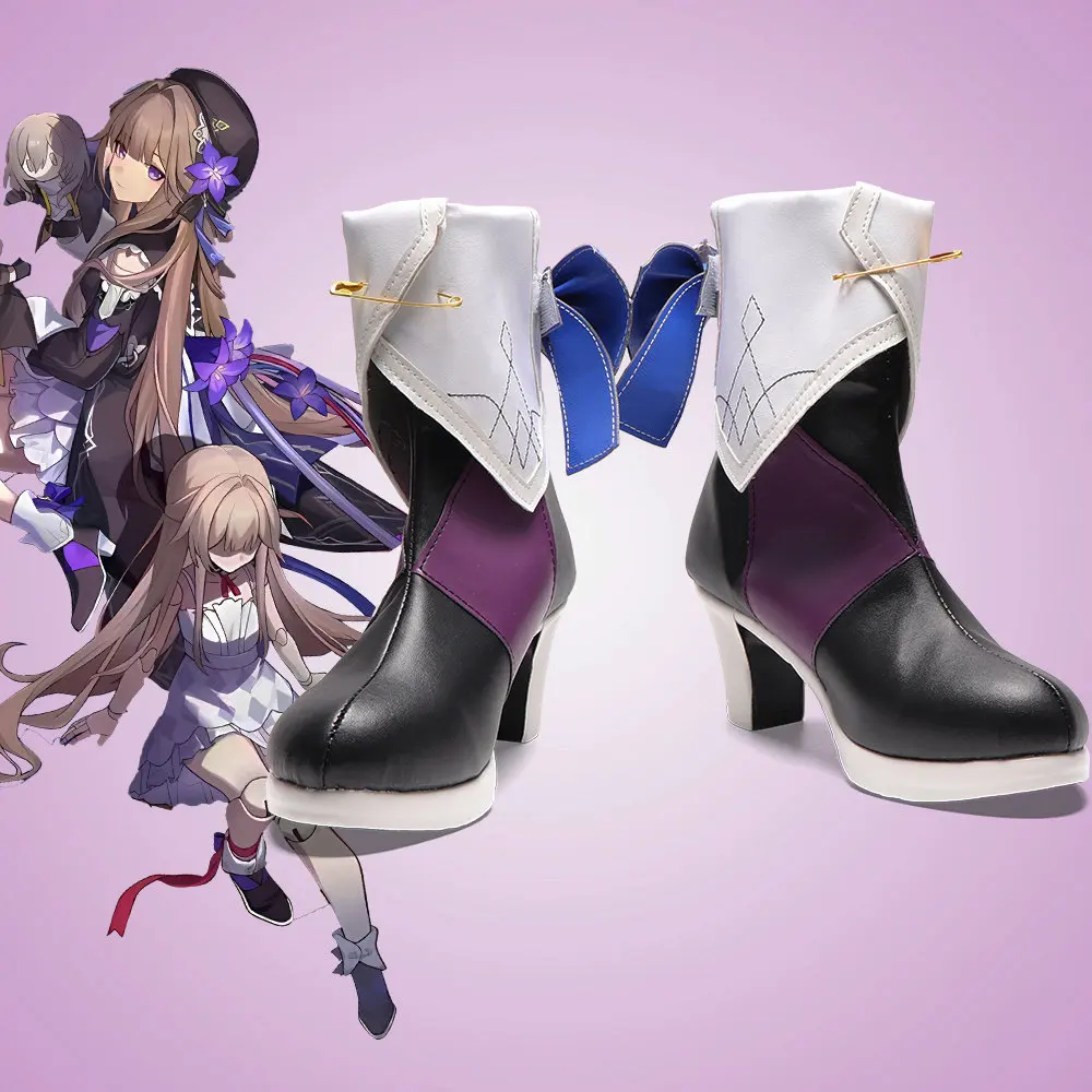Anime Honkai：Star Rail‌ Herta Cosplay Shoes Black High Heels Short PU Leather Boots For Halloween Carnival