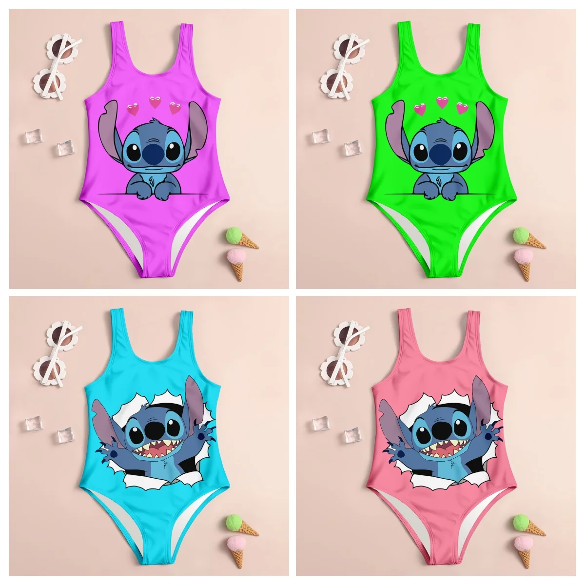 

2025 New Cartoon Cute Children's Summer One-piece Swimsuit Fashionable 3D Printed Women's Swimsuit Suspender Sleeveless Swimsuit