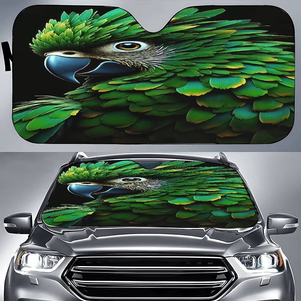 Green Parrot With A Black Background Car Auto Sunshades Car Sunshade, Front Window Sun Cover For Car, Auto Sunshade For Car Deco