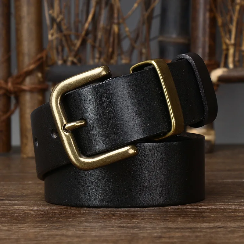 

3.8cm simple smooth belt men's genuine leather pin buckle top layer cowhide versatile slacks belt