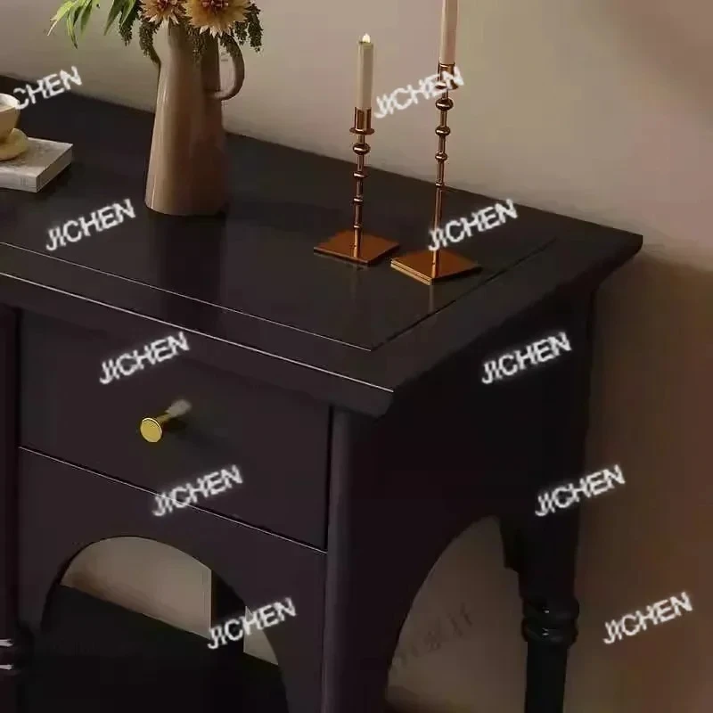 프랑스식 맞춤형 레스토랑 콘솔 테이블, 블랙 원목 서랍장이 있는 레트로 유니크 콘솔 테이블 (B&B용)