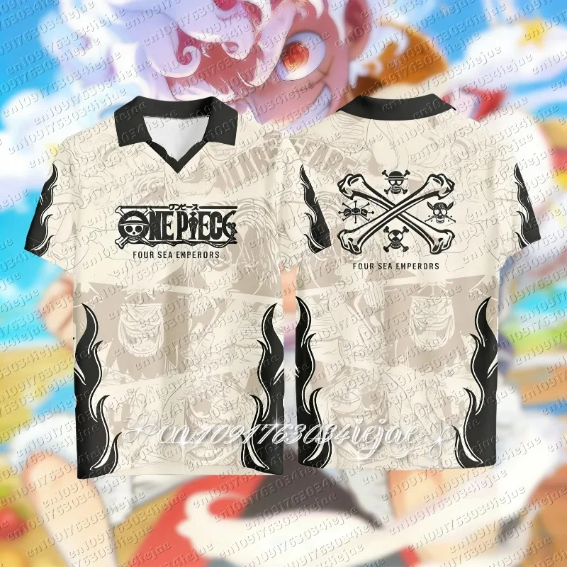 2026 Anime One Piece Luffy 3D-Druck T-Shirt Kleidung Polo V-Ausschnitt Tee Streetwear Sommer Kurzarm Sport Cosplay T-Shirt