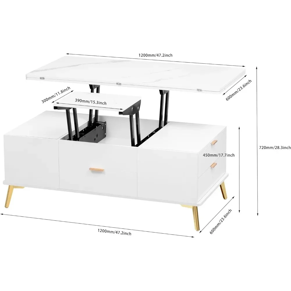 Coffee Table, 3-in-1 Multifunctional with 3 Drawers, Converts To Dining Table, for Living Room and Home, Elevated Coffee Table