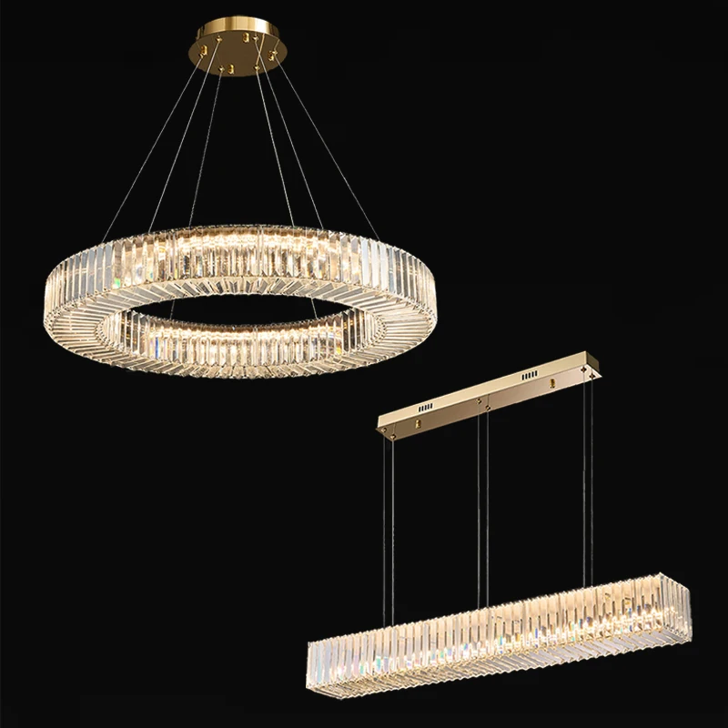 Long Chandeliers for Dining Room Golden Luxury Crystal Modern Hanging Lamp for Ceiling Home Decor Lighting Fixture LED Lustres